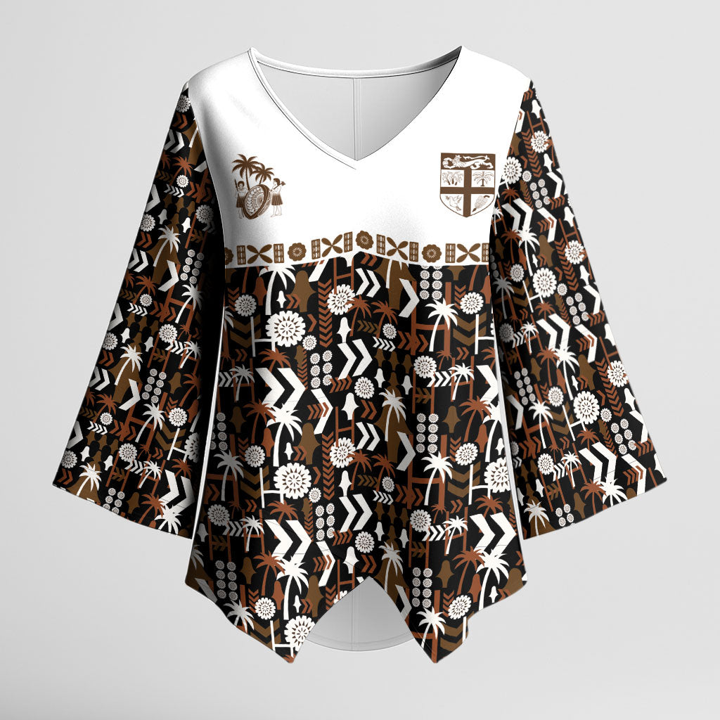 Fiji Bati Kimono Sleeve Blouse Masi-inspired Tapa Pattern LT9 Female Brown - Polynesian Pride