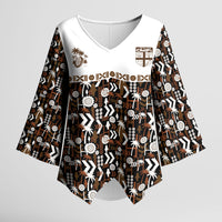 Fiji Bati Kimono Sleeve Blouse Masi-inspired Tapa Pattern LT9 Female Brown - Polynesian Pride