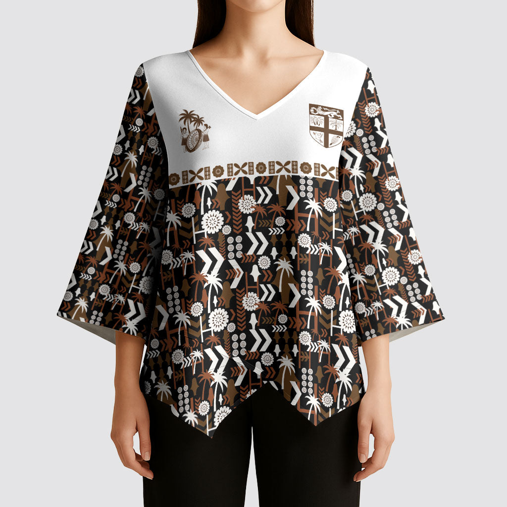Fiji Bati Kimono Sleeve Blouse Masi-inspired Tapa Pattern LT9 - Polynesian Pride