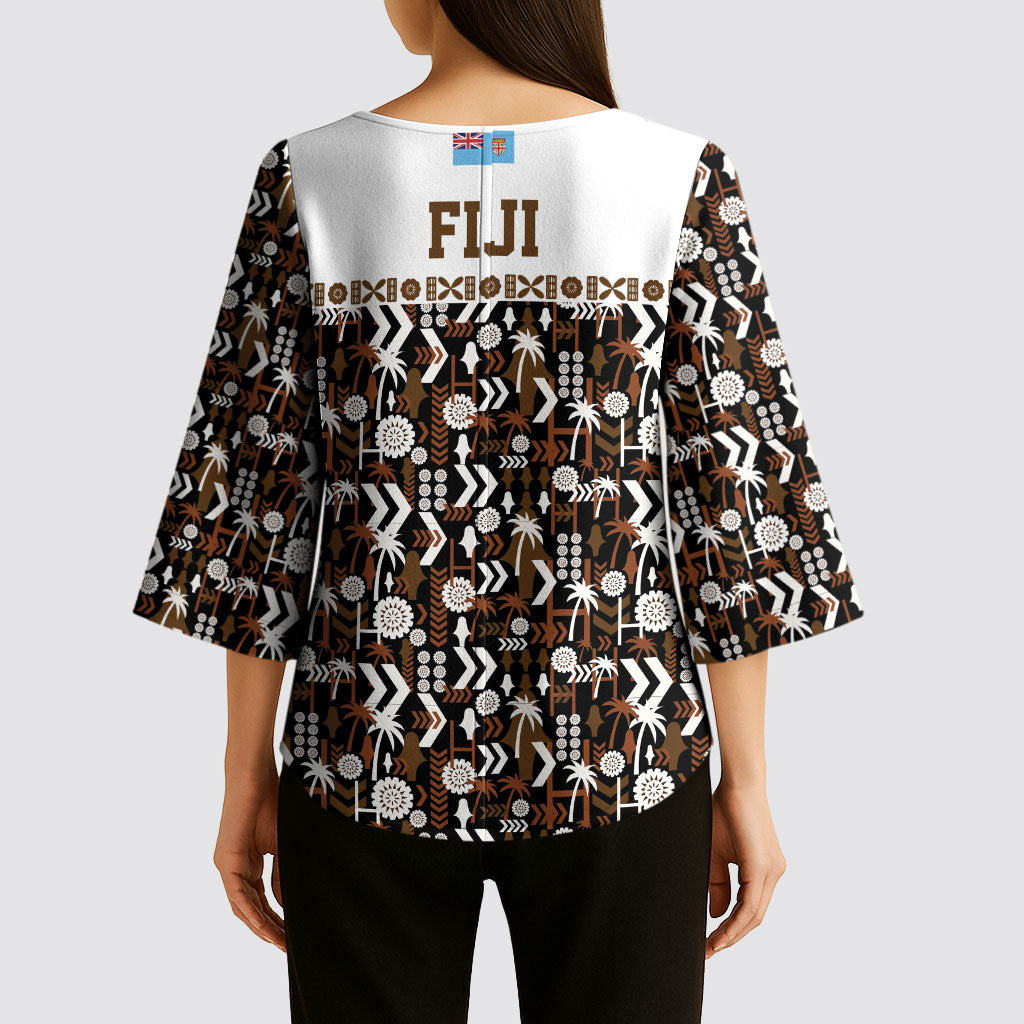 Fiji Bati Kimono Sleeve Blouse Masi-inspired Tapa Pattern LT9 - Polynesian Pride
