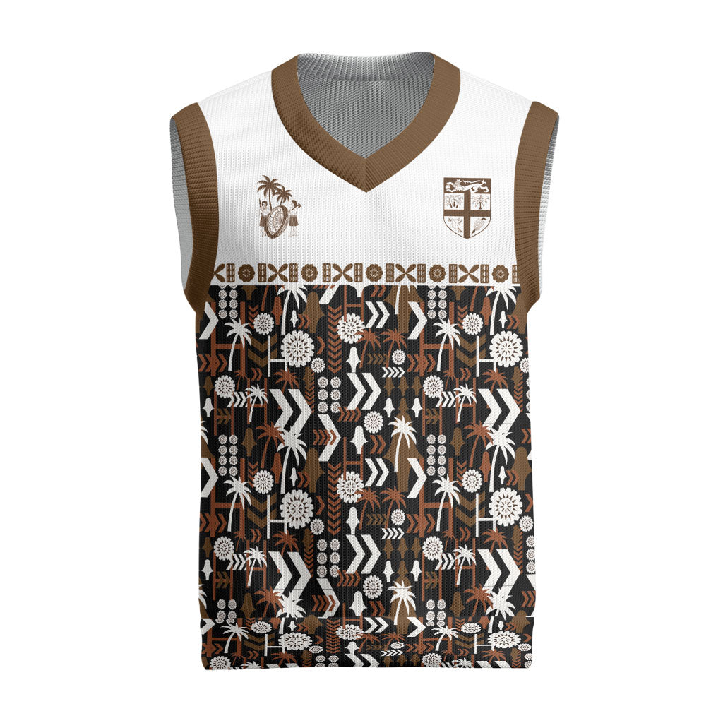 Fiji Bati Christmas Knitted V-Neck Vest Masi-inspired Tapa Pattern LT9 Brown - Polynesian Pride