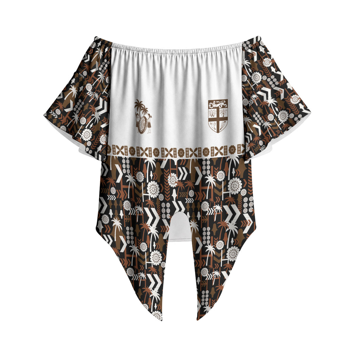 Fiji Bati Off Shoulder Wrap Waist Top Masi-inspired Tapa Pattern