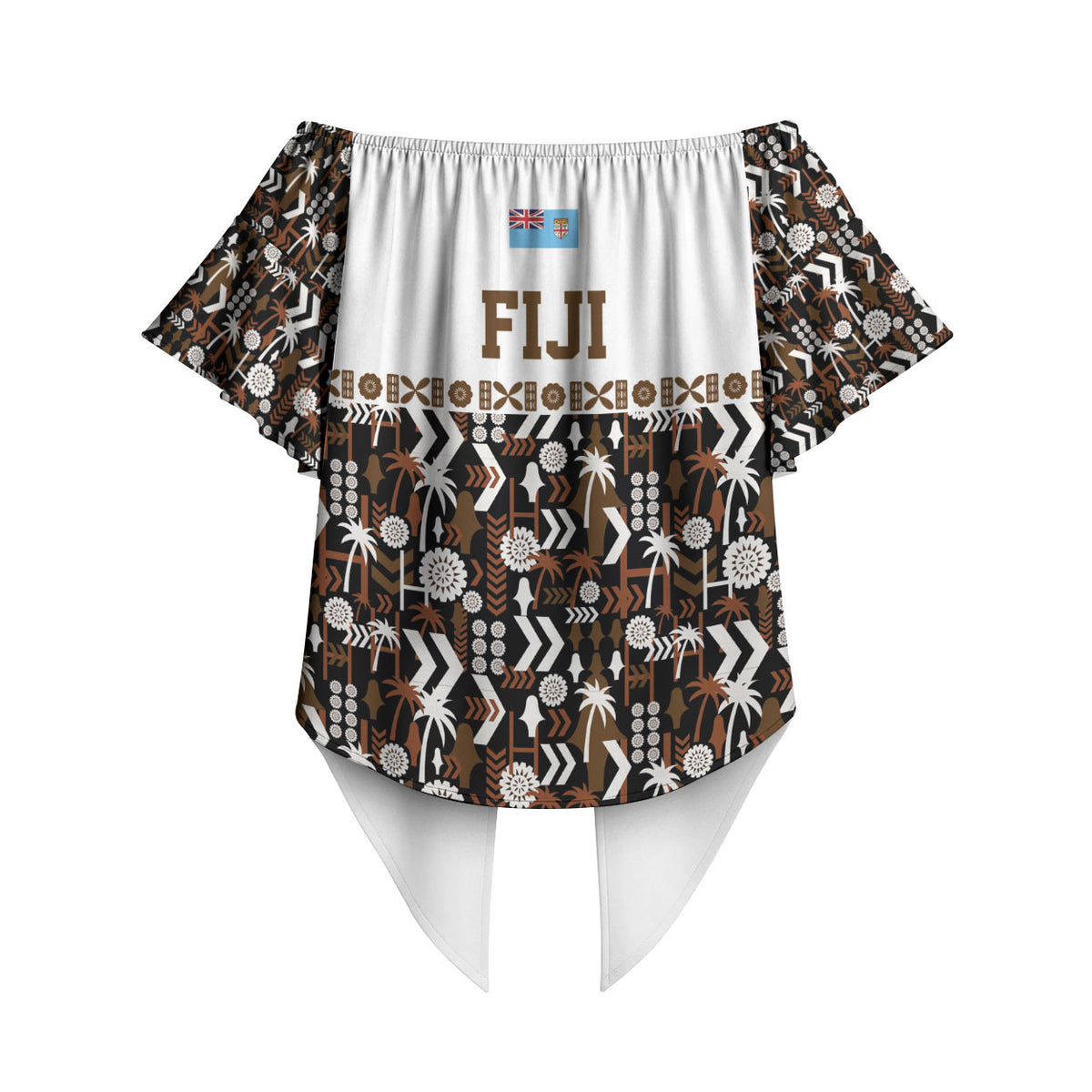Fiji Bati Off Shoulder Wrap Waist Top Masi-inspired Tapa Pattern