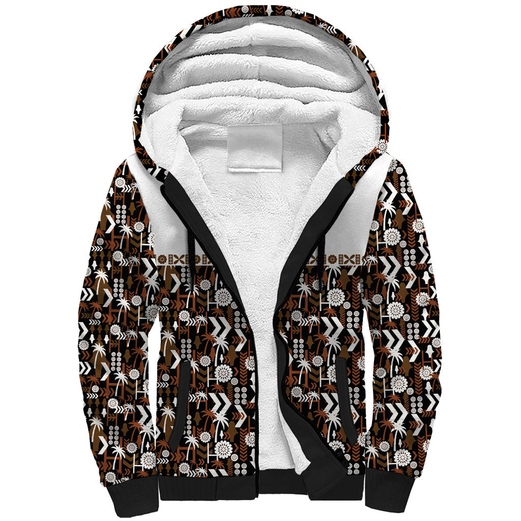 Fiji Bati Sherpa Hoodie Masi-inspired Tapa Pattern LT9 Unisex Brown - Polynesian Pride
