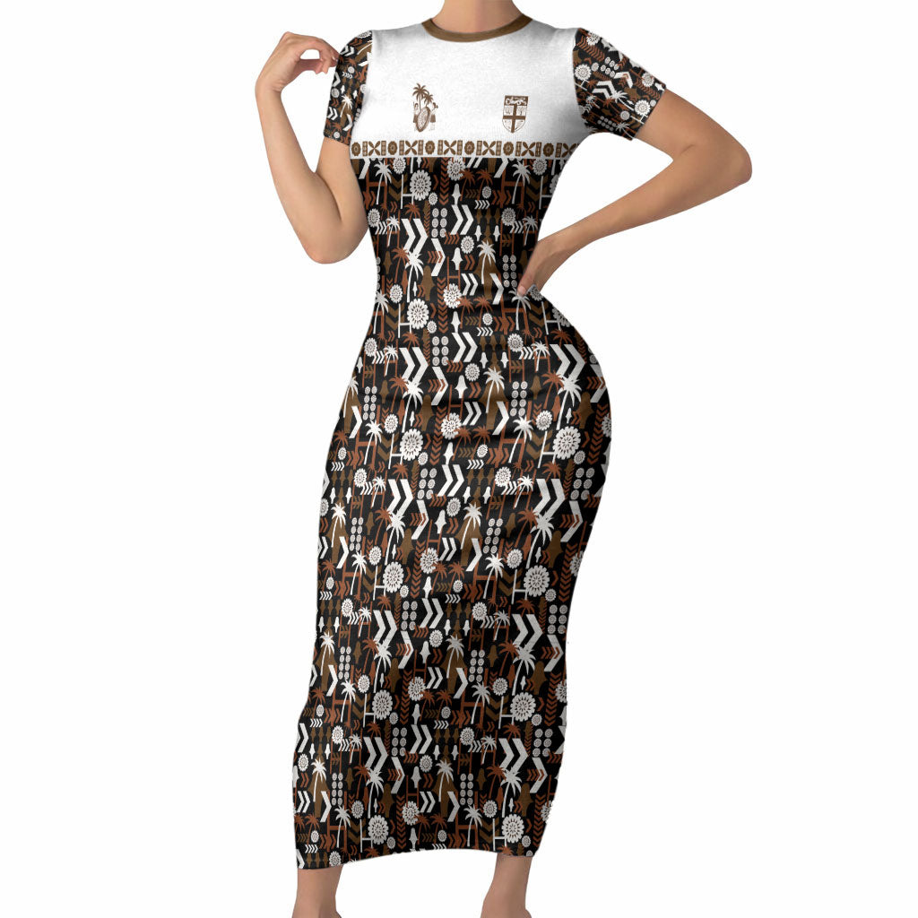 Fiji Bati Short Sleeve Bodycon Dress Masi-inspired Tapa Pattern
