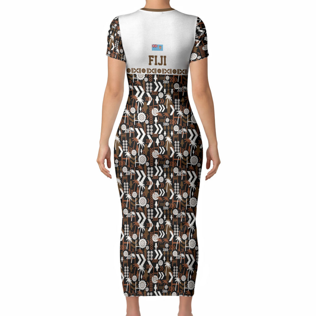 Fiji Bati Short Sleeve Bodycon Dress Masi-inspired Tapa Pattern