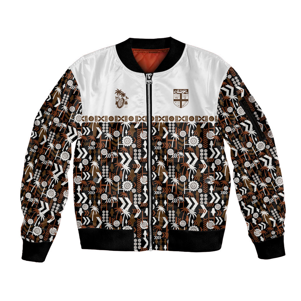 Fiji Bati Sleeve Zip Bomber Jacket Masi-inspired Tapa Pattern LT9 Unisex Brown - Polynesian Pride
