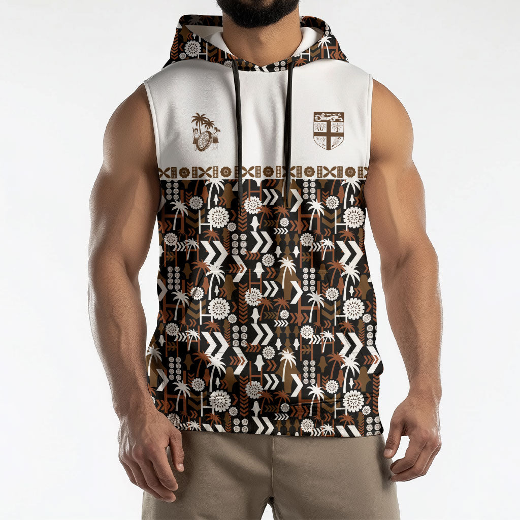 Fiji Bati Sleeveless Hoodie Masi-inspired Tapa Pattern