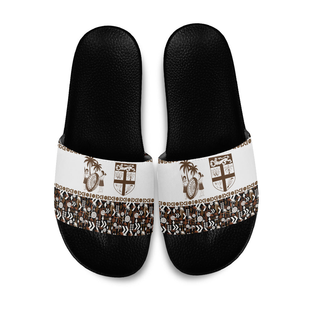 Fiji Bati Slide Sandals Masi-inspired Tapa Pattern LT9 Brown - Polynesian Pride