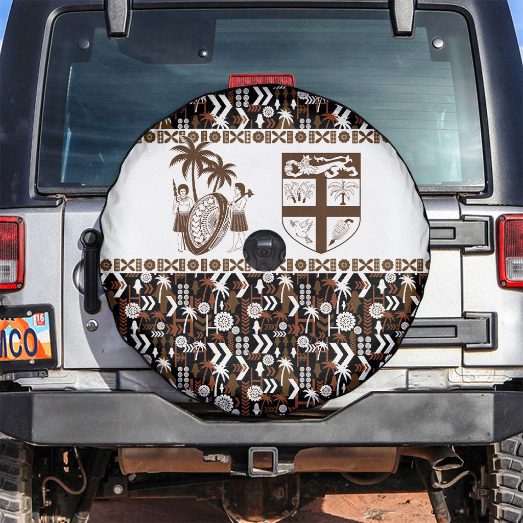 Fiji Bati Spare Tire Cover Masi-inspired Tapa Pattern LT9 Brown - Polynesian Pride
