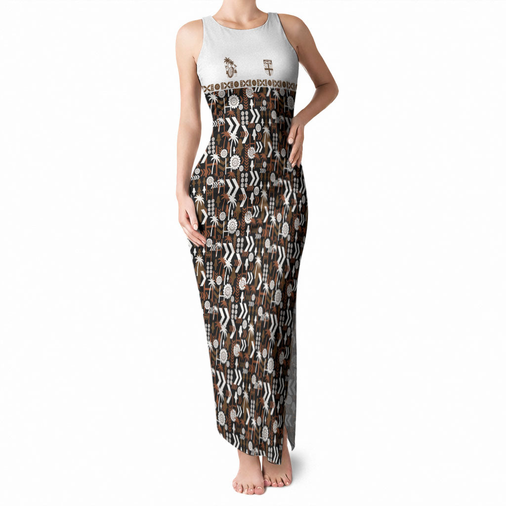 Fiji Bati Tank Maxi Dress Masi-inspired Tapa Pattern LT9 Women Brown - Polynesian Pride