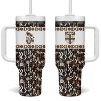 Fiji Bati Tumbler With Handle Masi-inspired Tapa Pattern LT9 One Size: 40 oz Brown - Polynesian Pride