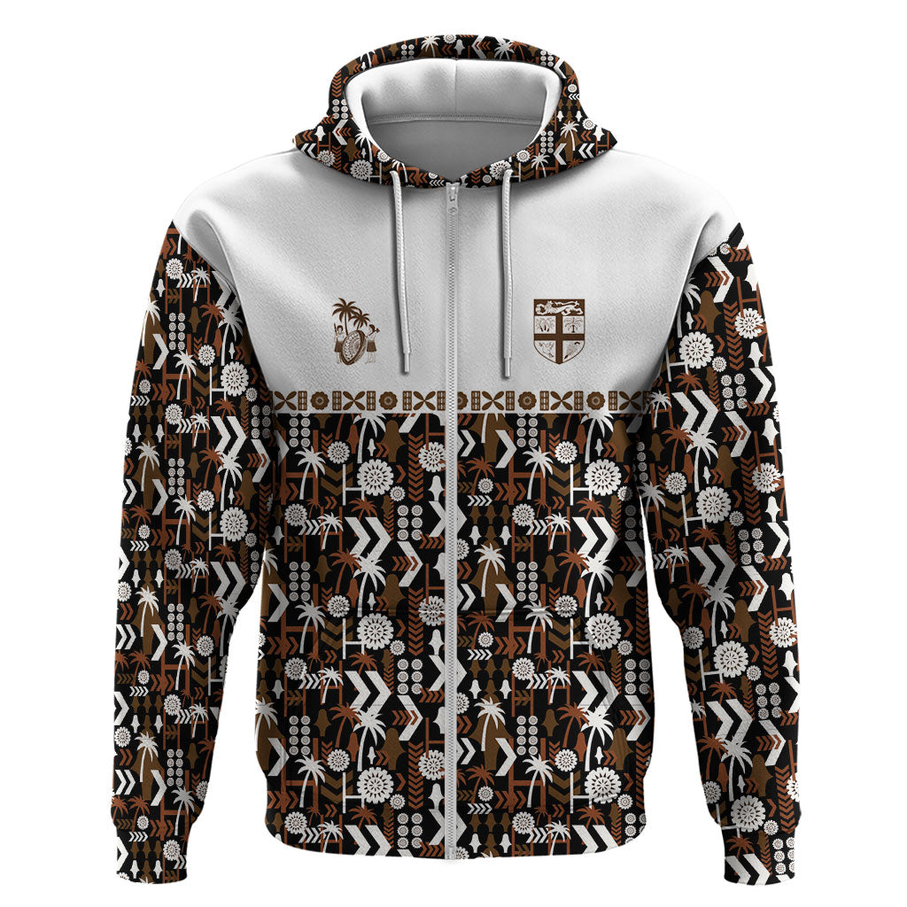 Fiji Bati Zip Hoodie Masi-inspired Tapa Pattern LT9 Zip Hoodie Brown - Polynesian Pride