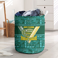 Cook Islands Island Floral Laundry Basket Teal Traditional Kuki's Geometric Pattern