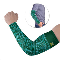 Cook Islands Island Floral Arm Sleeves Teal Traditional Kuki's Geometric Pattern