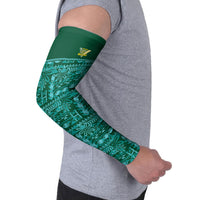 Cook Islands Island Floral Arm Sleeves Teal Traditional Kuki's Geometric Pattern