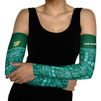 Cook Islands Island Floral Arm Sleeves Teal Traditional Kuki's Geometric Pattern