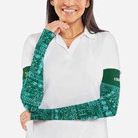 Cook Islands Island Floral Arm Sleeves Teal Traditional Kuki's Geometric Pattern