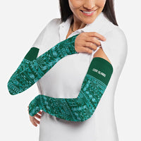 Cook Islands Island Floral Arm Sleeves Teal Traditional Kuki's Geometric Pattern