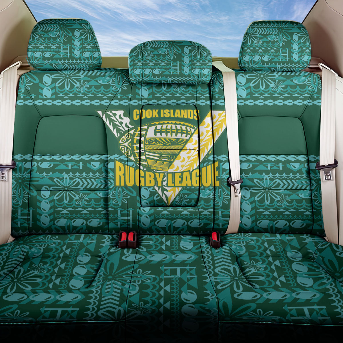 Cook Islands Island Floral Back Car Seat Cover Teal Traditional Kuki's Geometric Pattern LT9 One Size Teal - Polynesian Pride
