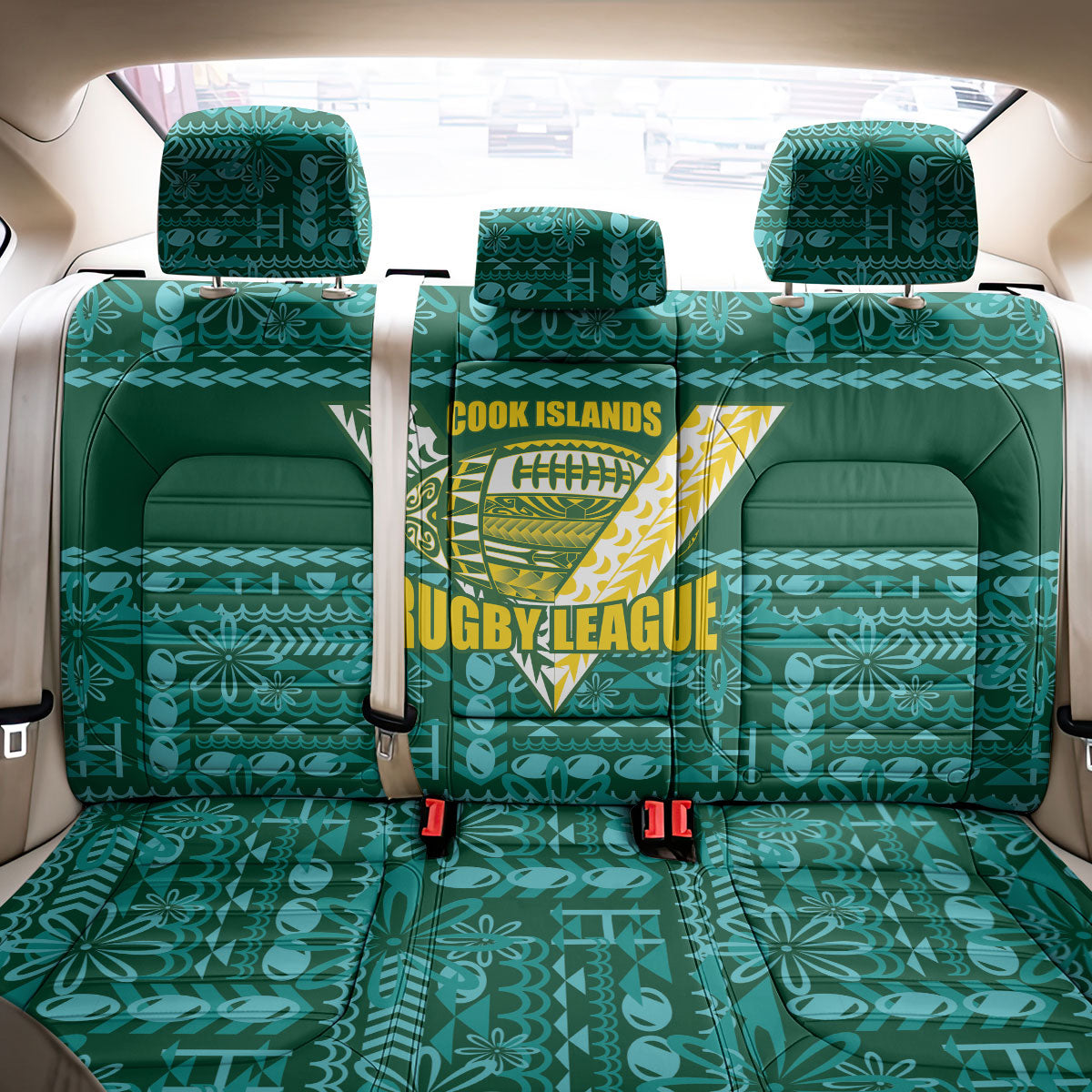 Cook Islands Island Floral Back Car Seat Cover Teal Traditional Kuki's Geometric Pattern LT9 - Polynesian Pride