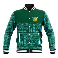 Cook Islands Island Floral Baseball Jacket Teal Traditional Kuki's Geometric Pattern