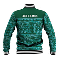 Cook Islands Island Floral Baseball Jacket Teal Traditional Kuki's Geometric Pattern