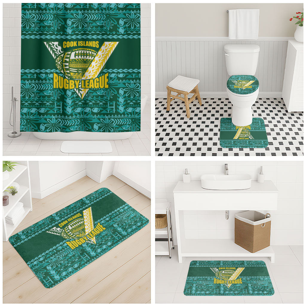 Cook Islands Island Floral Bathroom Set Teal Traditional Kuki's Geometric Pattern