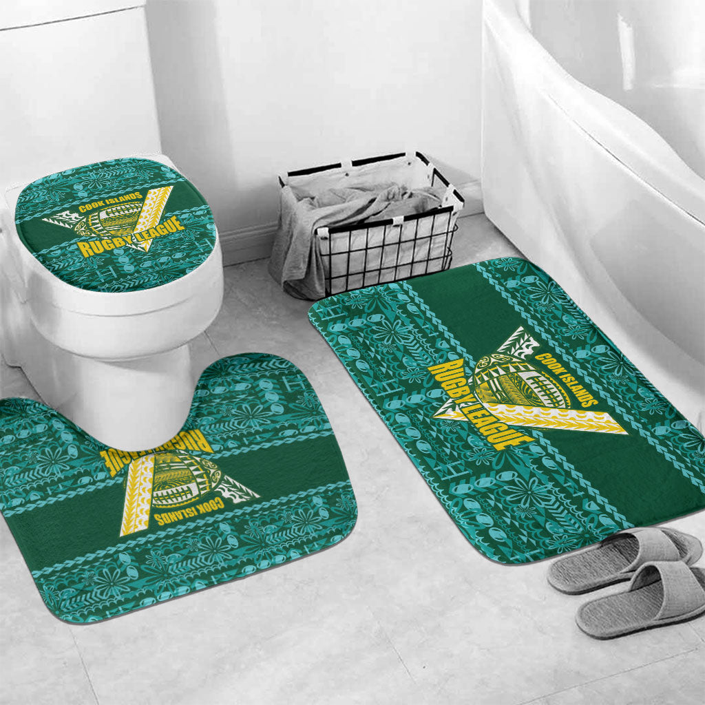 Cook Islands Island Floral Bathroom Set Teal Traditional Kuki's Geometric Pattern