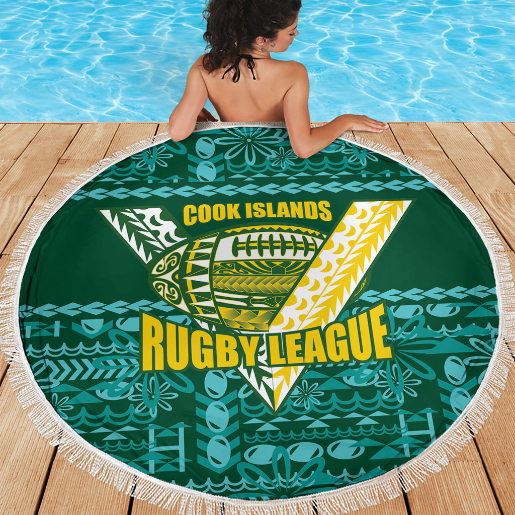 Cook Islands Island Floral Beach Blanket Teal Traditional Kuki's Geometric Pattern LT9 - Polynesian Pride