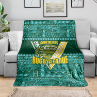 Cook Islands Island Floral Blanket Teal Traditional Kuki's Geometric Pattern LT9 - Polynesian Pride