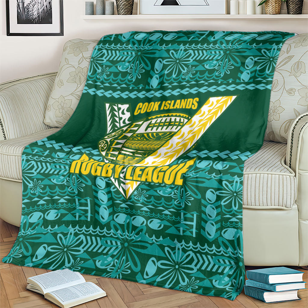 Cook Islands Island Floral Blanket Teal Traditional Kuki's Geometric Pattern LT9 - Polynesian Pride