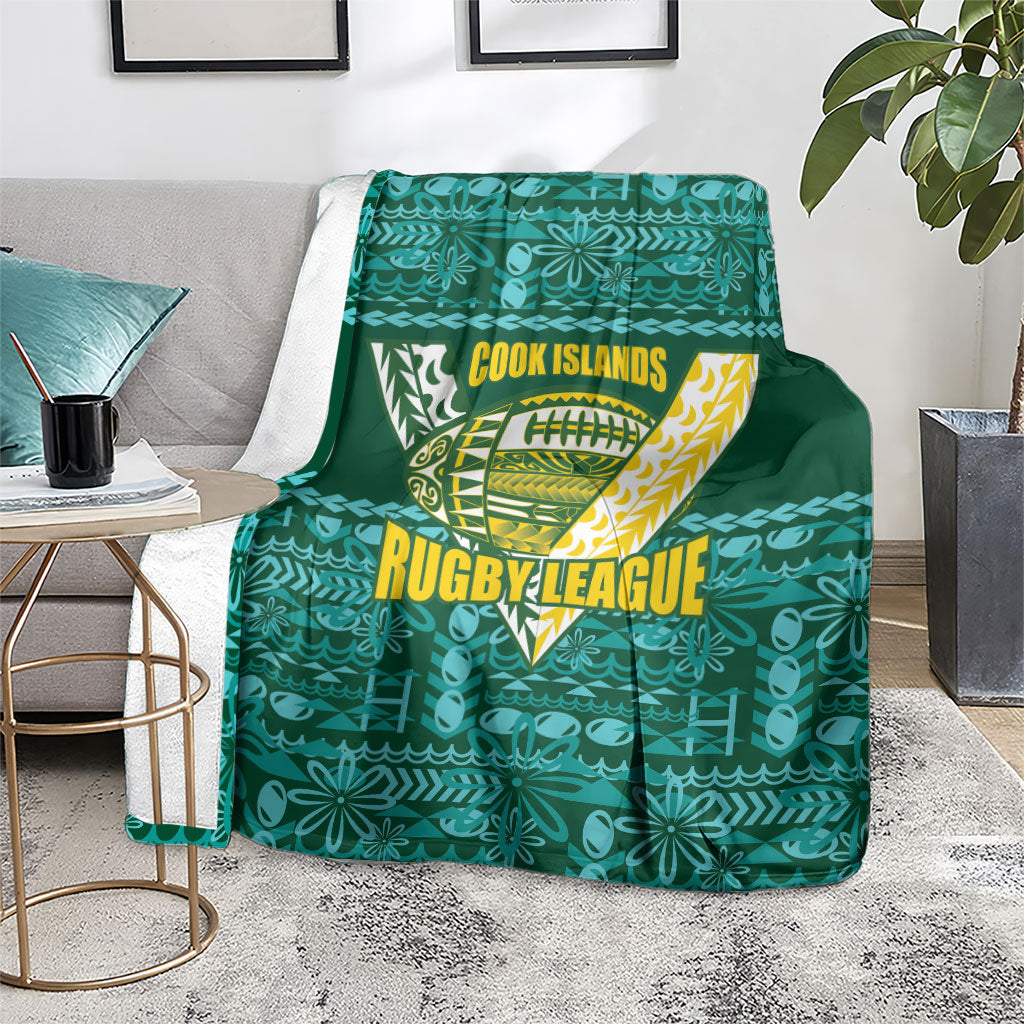Cook Islands Island Floral Blanket Teal Traditional Kuki's Geometric Pattern LT9 - Polynesian Pride