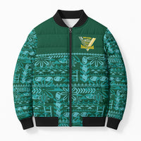 Cook Islands Island Floral Bomber Puffer Jacket Teal Traditional Kuki's Geometric Pattern LT9 Unisex Teal - Polynesian Pride