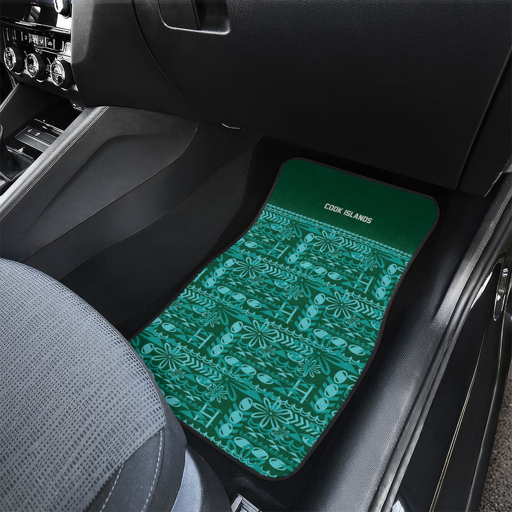 Cook Islands Island Floral Car Mats Teal Traditional Kuki's Geometric Pattern LT9 - Polynesian Pride