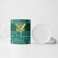 Cook Islands Island Floral Ceramic Mug Teal Traditional Kuki's Geometric Pattern
