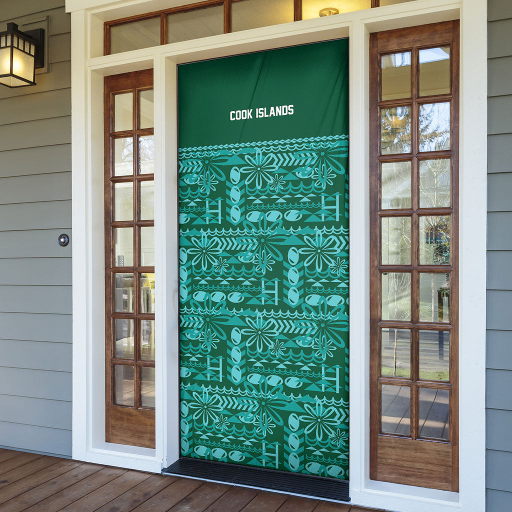 Cook Islands Island Floral Door Cover Teal Traditional Kuki's Geometric Pattern LT9 - Polynesian Pride