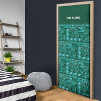 Cook Islands Island Floral Door Cover Teal Traditional Kuki's Geometric Pattern LT9 - Polynesian Pride