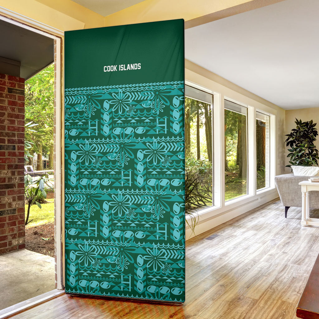 Cook Islands Island Floral Door Cover Teal Traditional Kuki's Geometric Pattern LT9 - Polynesian Pride