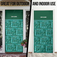 Cook Islands Island Floral Door Cover Teal Traditional Kuki's Geometric Pattern LT9 - Polynesian Pride