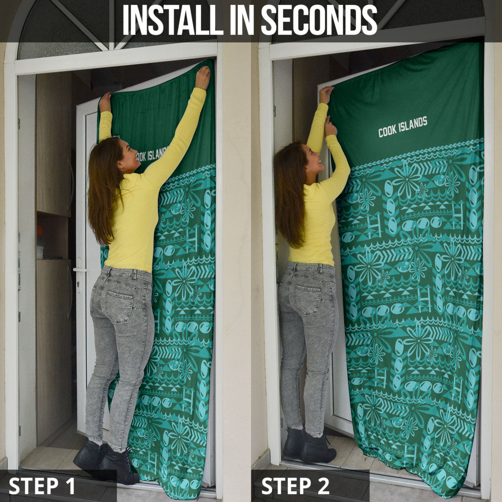 Cook Islands Island Floral Door Cover Teal Traditional Kuki's Geometric Pattern LT9 - Polynesian Pride