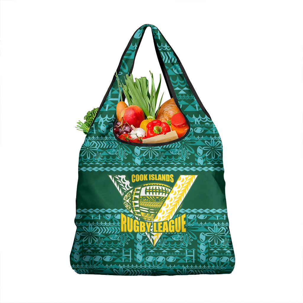 Cook Islands Island Floral Grocery Bag Teal Traditional Kuki's Geometric Pattern LT9 1-pack One Size Teal - Polynesian Pride