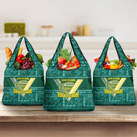 Cook Islands Island Floral Grocery Bag Teal Traditional Kuki's Geometric Pattern LT9 3-pack One Size Teal - Polynesian Pride