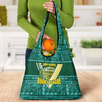 Cook Islands Island Floral Grocery Bag Teal Traditional Kuki's Geometric Pattern LT9 - Polynesian Pride