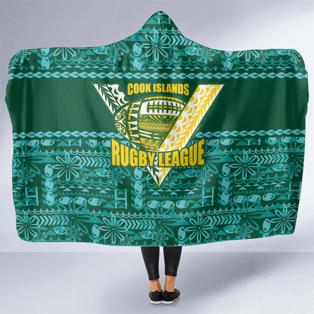 Cook Islands Island Floral Hooded Blanket Teal Traditional Kuki's Geometric Pattern LT9 One Size Teal - Polynesian Pride