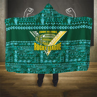 Cook Islands Island Floral Hooded Blanket Teal Traditional Kuki's Geometric Pattern LT9 - Polynesian Pride