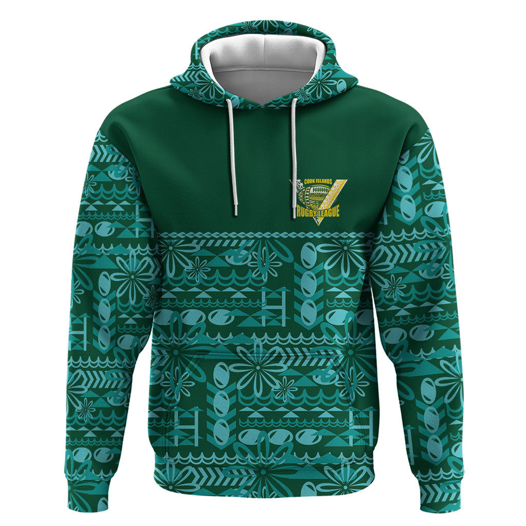 Cook Islands Island Floral Hoodie Teal Traditional Kuki's Geometric Pattern