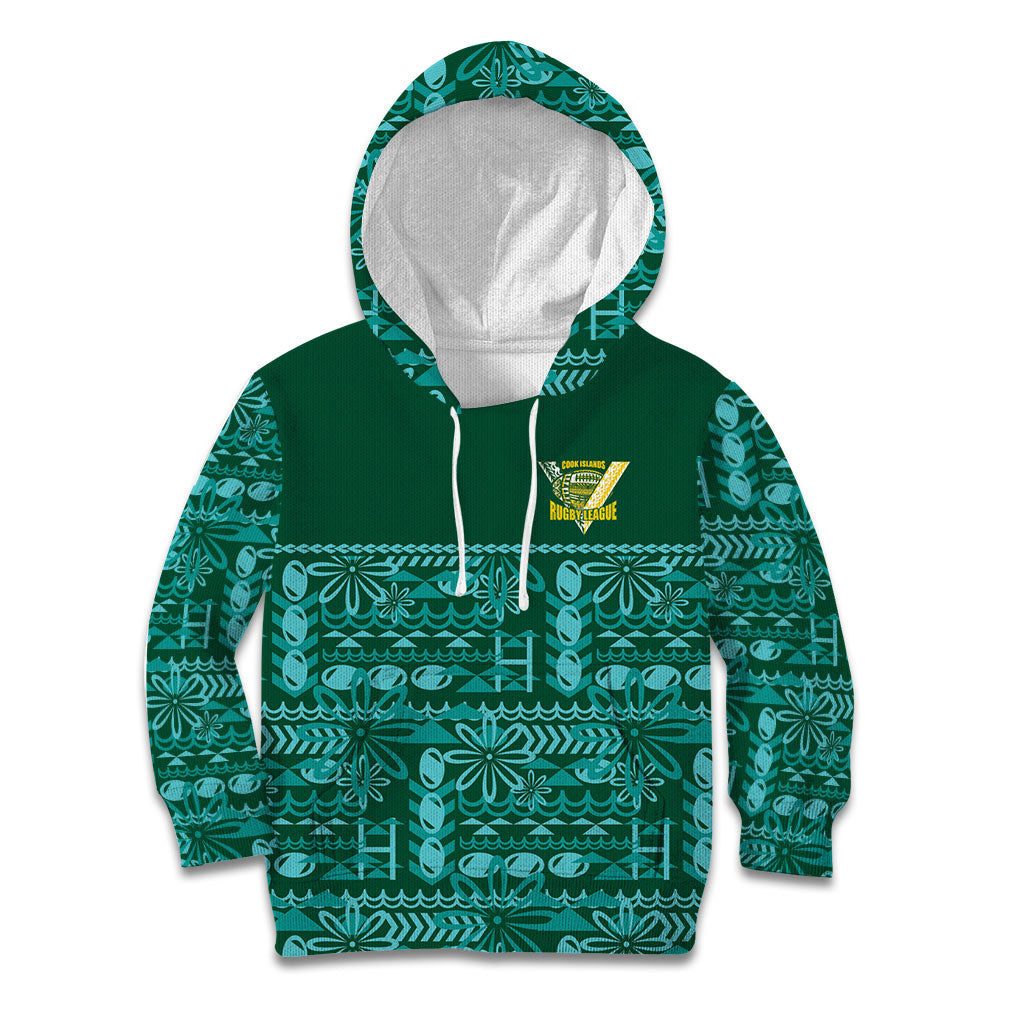 Cook Islands Island Floral Kid Hoodie Teal Traditional Kuki's Geometric Pattern LT9 Hoodie Teal - Polynesian Pride