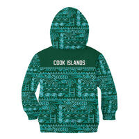 Cook Islands Island Floral Kid Hoodie Teal Traditional Kuki's Geometric Pattern LT9 - Polynesian Pride
