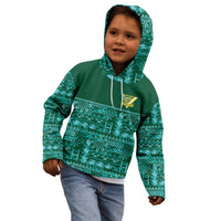 Cook Islands Island Floral Kid Hoodie Teal Traditional Kuki's Geometric Pattern LT9 - Polynesian Pride